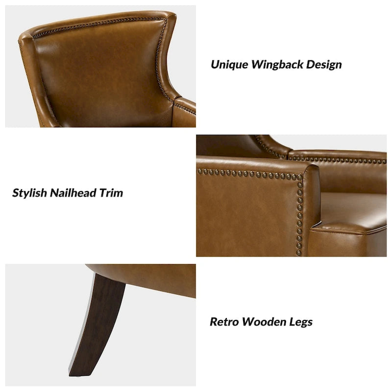 Angeles Mid-century Modern Ergonomic Vegan Leather Armchair with Wingback by HULALA HOME