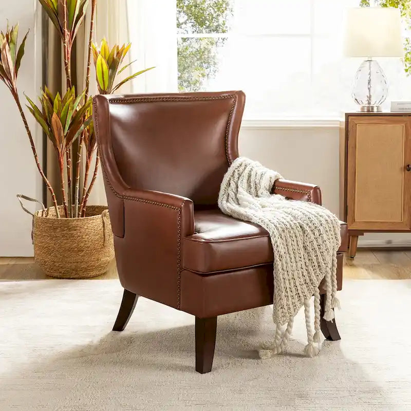 Angeles Mid-century Modern Ergonomic Vegan Leather Armchair with Wingback by HULALA HOME