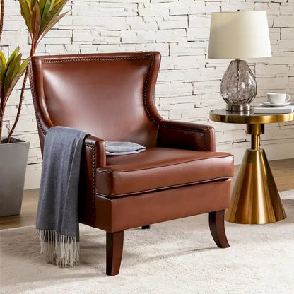 Angeles Mid-century Modern Ergonomic Vegan Leather Armchair with Wingback by HULALA HOME