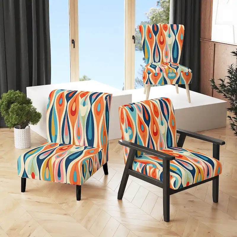 Designart Retro Abstract Drops XI Upholstered Modern Geometric Accent Chair and Modern & Contemporary Arm Chair