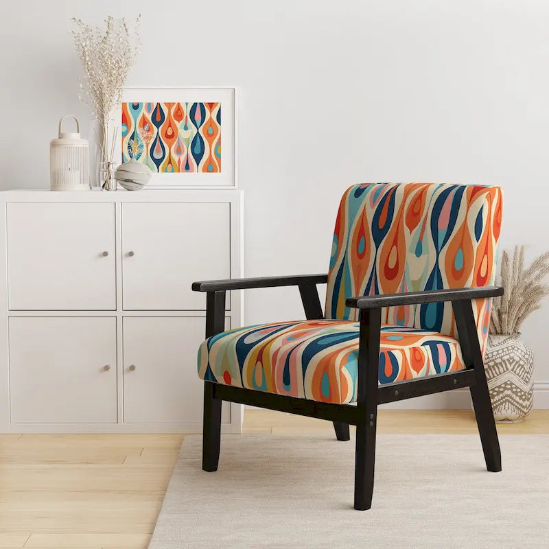 Designart Retro Abstract Drops XI Upholstered Modern Geometric Accent Chair and Modern & Contemporary Arm Chair