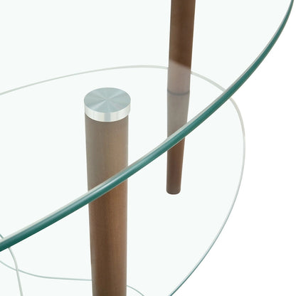 Oval glass coffee table, Transparent coffee table, modern table in living room with Oak wood legs, tea table