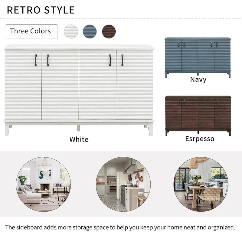 Nestfair Retro Sideboard with 4 Door Large Storage and Adjustable Shelves - N/A