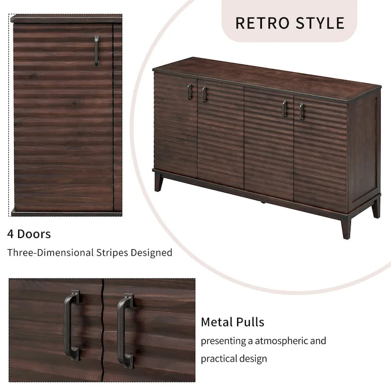 Nestfair Retro Sideboard with 4 Door Large Storage and Adjustable Shelves - N/A