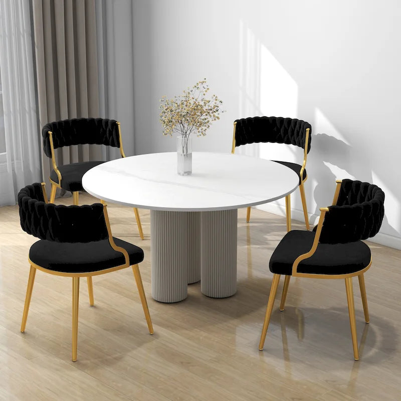 Set of 4 Velvet Dining Chair with Golden Metal Legs