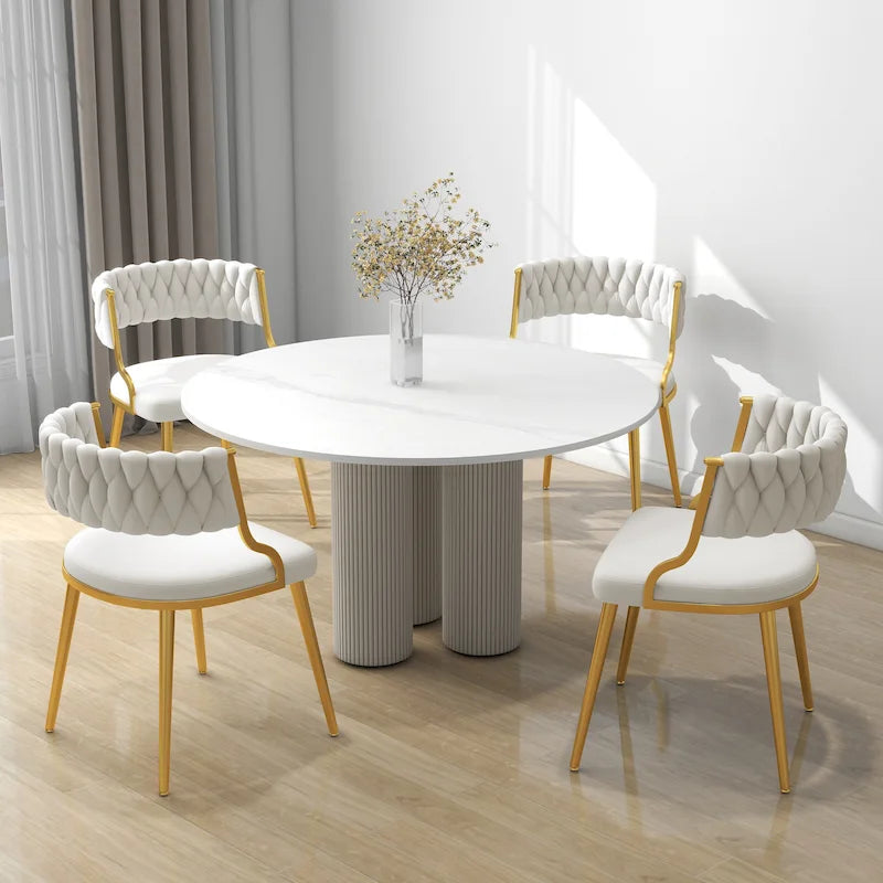 Set of 4 Velvet Dining Chair with Golden Metal Legs