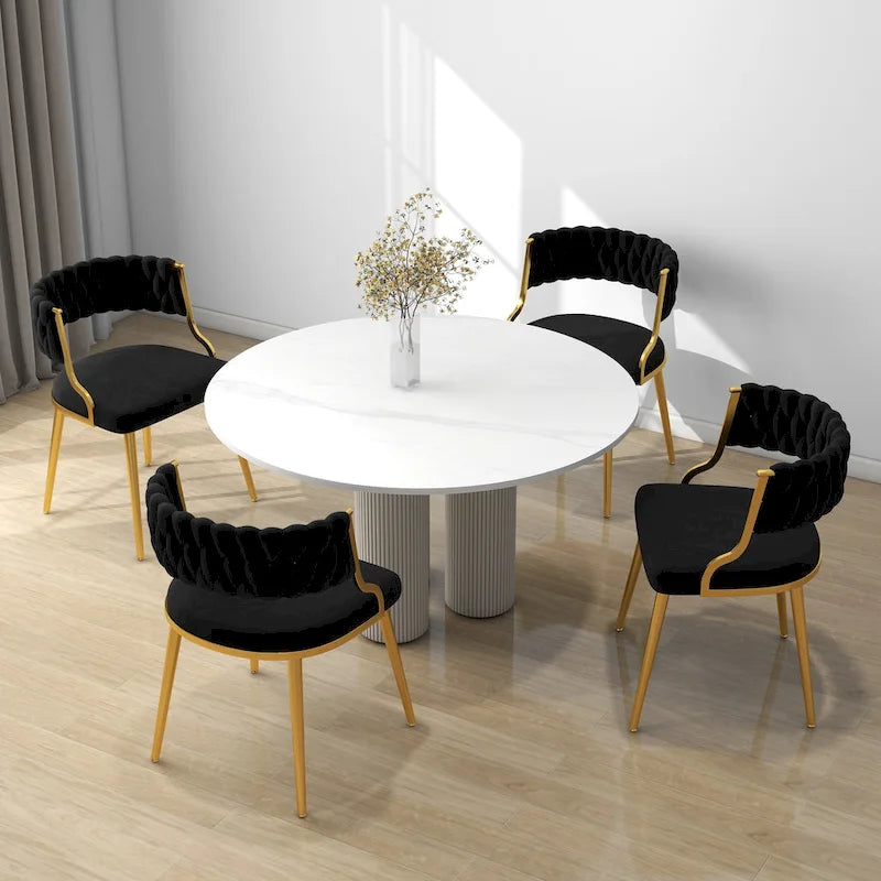 Set of 4 Velvet Dining Chair with Golden Metal Legs