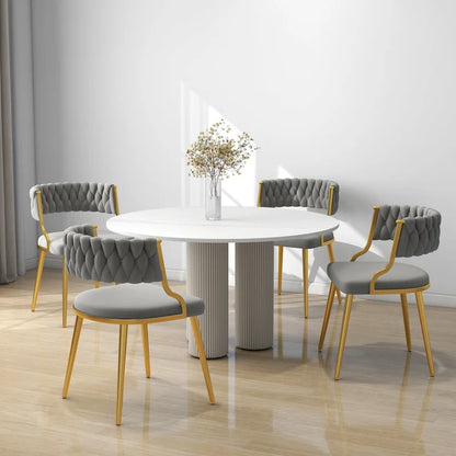 Set of 4 Velvet Dining Chair with Golden Metal Legs