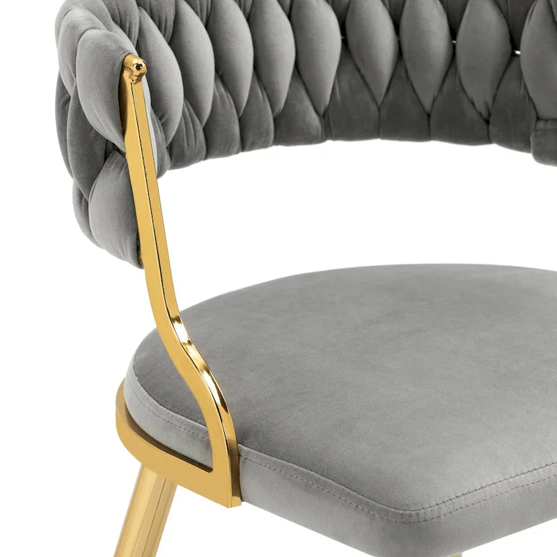 Set of 4 Velvet Dining Chair with Golden Metal Legs