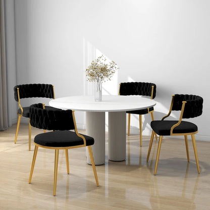 Set of 4 Velvet Dining Chair with Golden Metal Legs