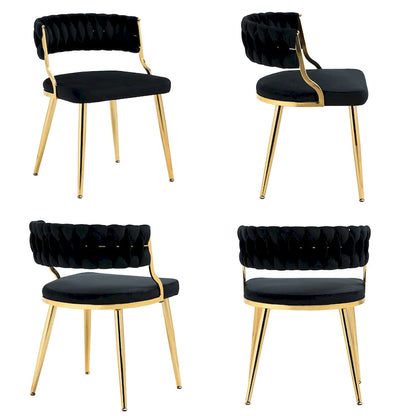 Set of 4 Velvet Dining Chair with Golden Metal Legs