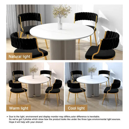 Set of 4 Velvet Dining Chair with Golden Metal Legs