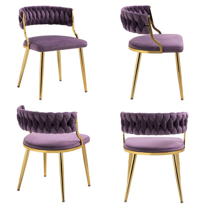 Set of 4 Velvet Dining Chair with Golden Metal Legs
