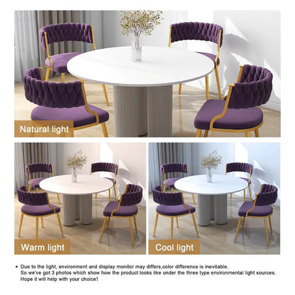 Set of 4 Velvet Dining Chair with Golden Metal Legs