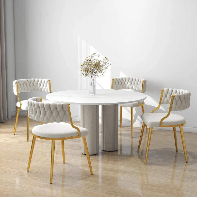 Set of 4 Velvet Dining Chair with Golden Metal Legs