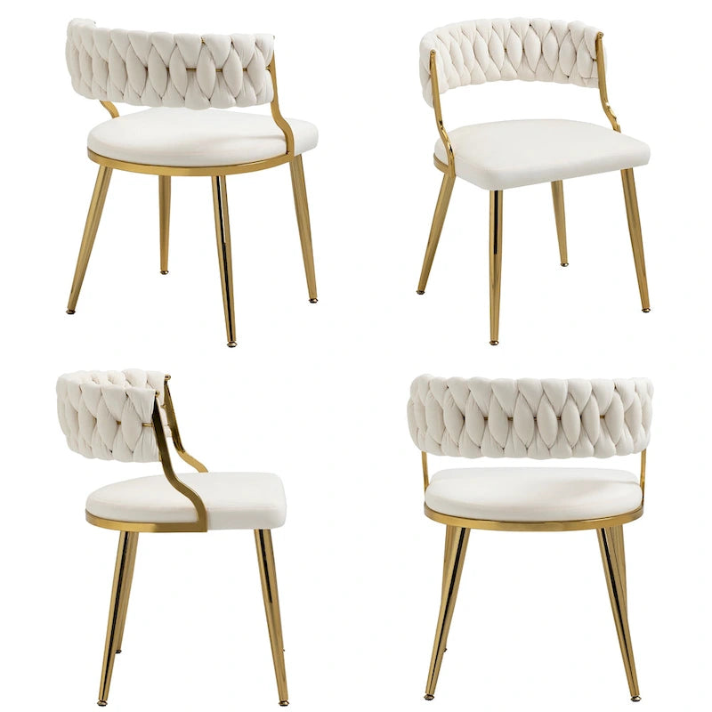 Set of 4 Velvet Dining Chair with Golden Metal Legs