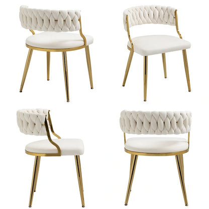 Set of 4 Velvet Dining Chair with Golden Metal Legs
