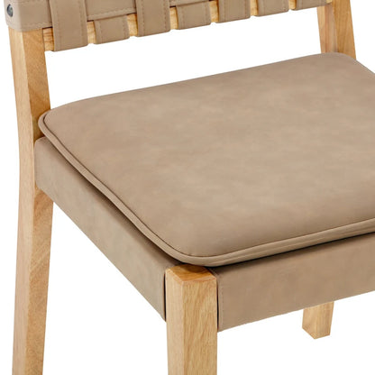 Cohen 19 in. Wood Dining Chair, Mid-Century Modern Upholstered Side Chair with Hand Woven Faux Leather Backrest