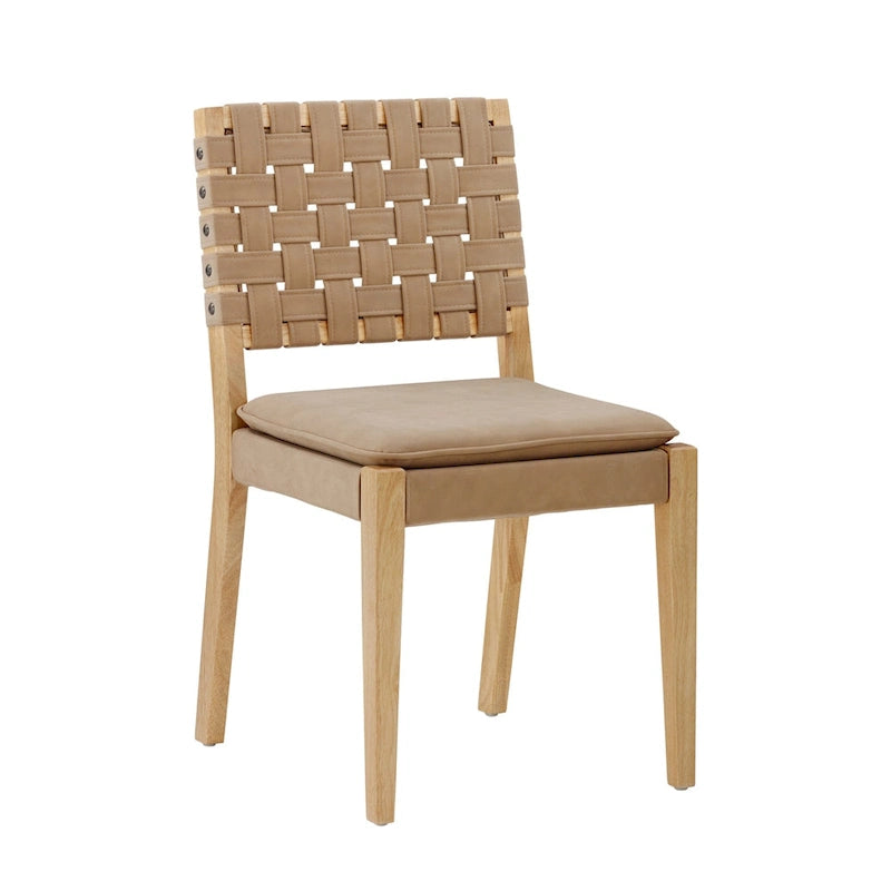 Cohen 19 in. Wood Dining Chair, Mid-Century Modern Upholstered Side Chair with Hand Woven Faux Leather Backrest