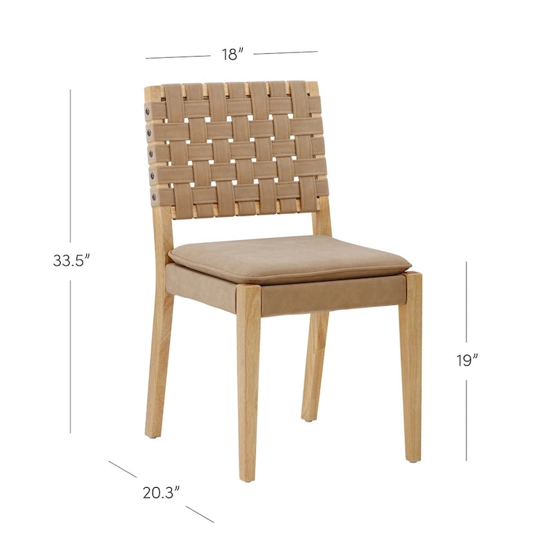 Cohen 19 in. Wood Dining Chair, Mid-Century Modern Upholstered Side Chair with Hand Woven Faux Leather Backrest