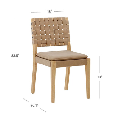 Cohen 19 in. Wood Dining Chair, Mid-Century Modern Upholstered Side Chair with Hand Woven Faux Leather Backrest