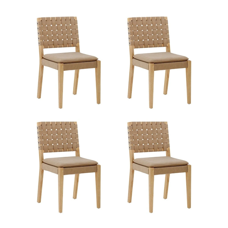 Cohen 19 in. Wood Dining Chair, Mid-Century Modern Upholstered Side Chair with Hand Woven Faux Leather Backrest