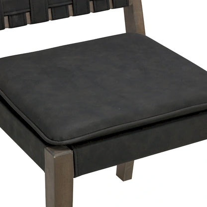 Cohen 19 in. Wood Dining Chair, Mid-Century Modern Upholstered Side Chair with Hand Woven Faux Leather Backrest