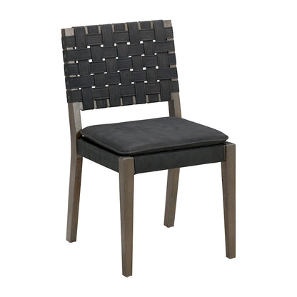 Cohen 19 in. Wood Dining Chair, Mid-Century Modern Upholstered Side Chair with Hand Woven Faux Leather Backrest