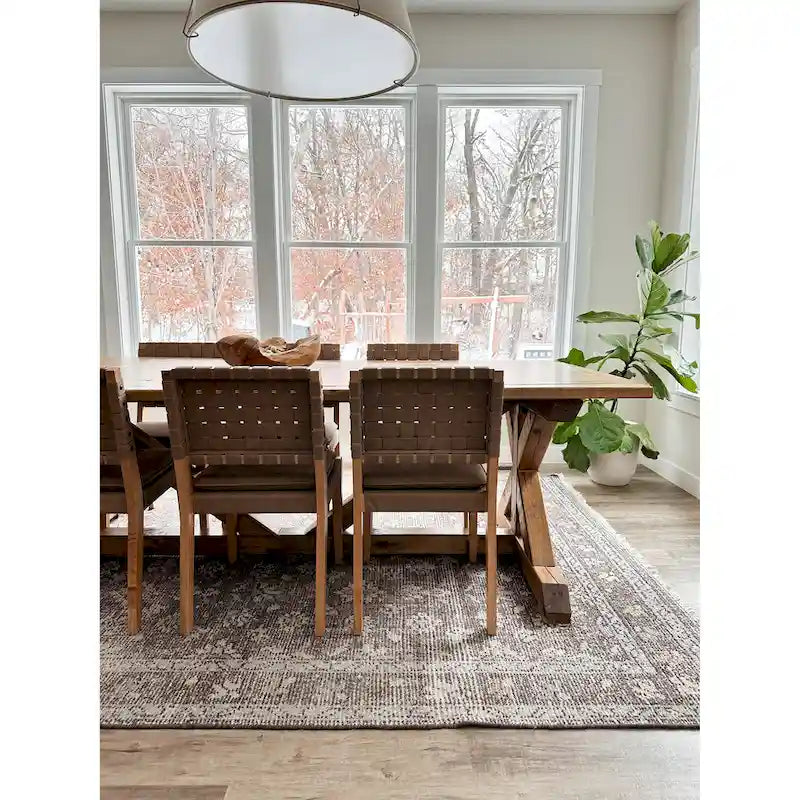 Cohen 19 in. Wood Dining Chair, Mid-Century Modern Upholstered Side Chair with Hand Woven Faux Leather Backrest