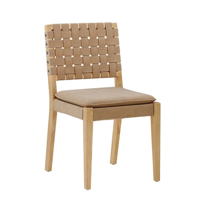 Cohen 19 in. Wood Dining Chair, Mid-Century Modern Upholstered Side Chair with Hand Woven Faux Leather Backrest