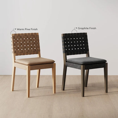 Cohen 19 in. Wood Dining Chair, Mid-Century Modern Upholstered Side Chair with Hand Woven Faux Leather Backrest