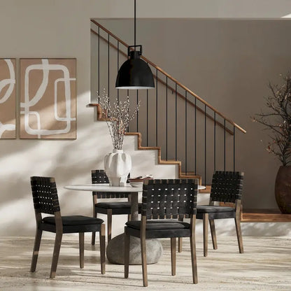 Cohen 19 in. Wood Dining Chair, Mid-Century Modern Upholstered Side Chair with Hand Woven Faux Leather Backrest