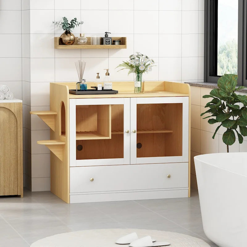 40 Cat-Friendly Litter Box Enclosure with Storage Bookcase Cabinet