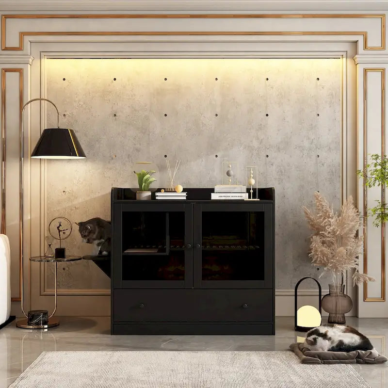 40 Cat-Friendly Litter Box Enclosure with Storage Bookcase Cabinet