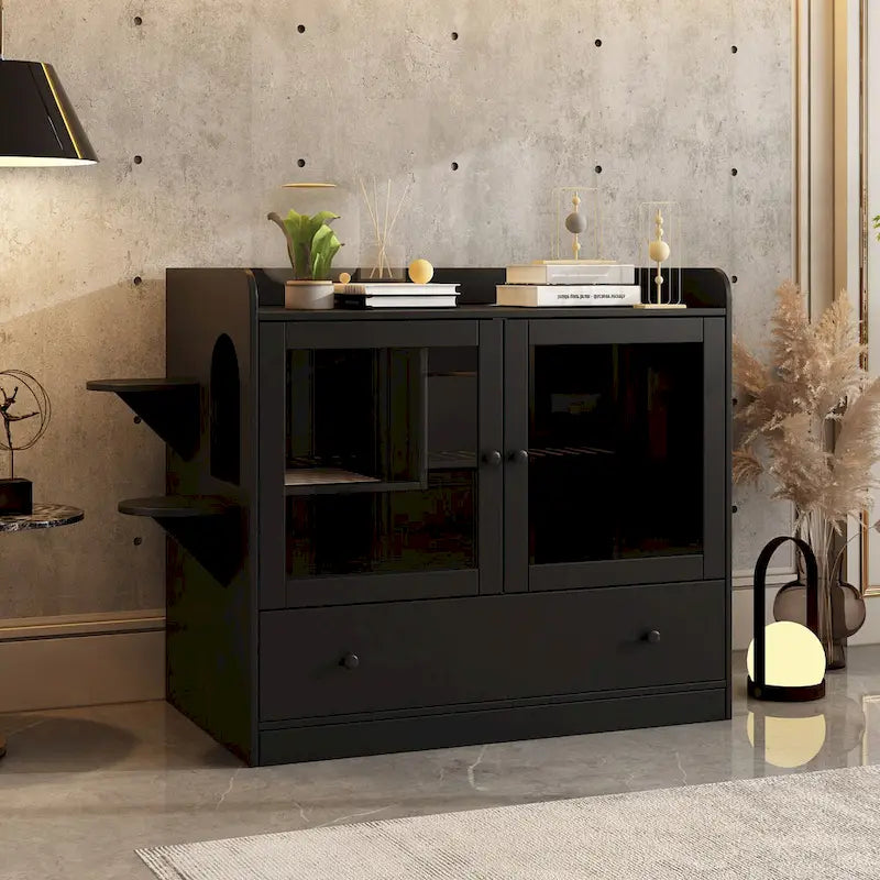 40 Cat-Friendly Litter Box Enclosure with Storage Bookcase Cabinet