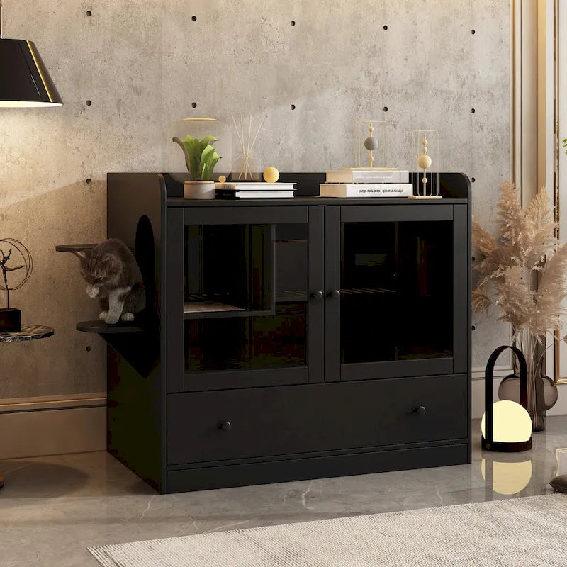 40 Cat-Friendly Litter Box Enclosure with Storage Bookcase Cabinet