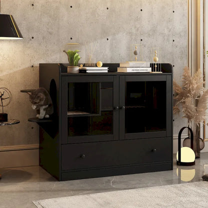 40 Cat-Friendly Litter Box Enclosure with Storage Bookcase Cabinet