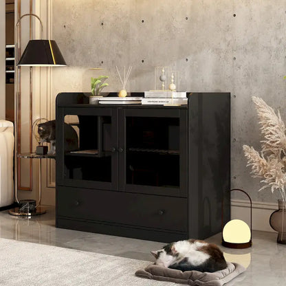 40 Cat-Friendly Litter Box Enclosure with Storage Bookcase Cabinet