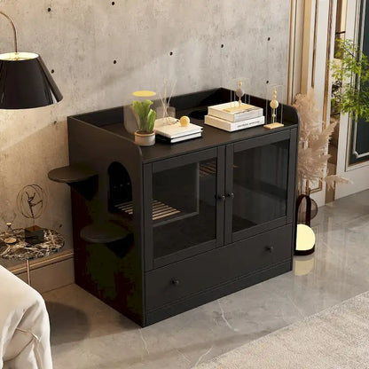 40 Cat-Friendly Litter Box Enclosure with Storage Bookcase Cabinet