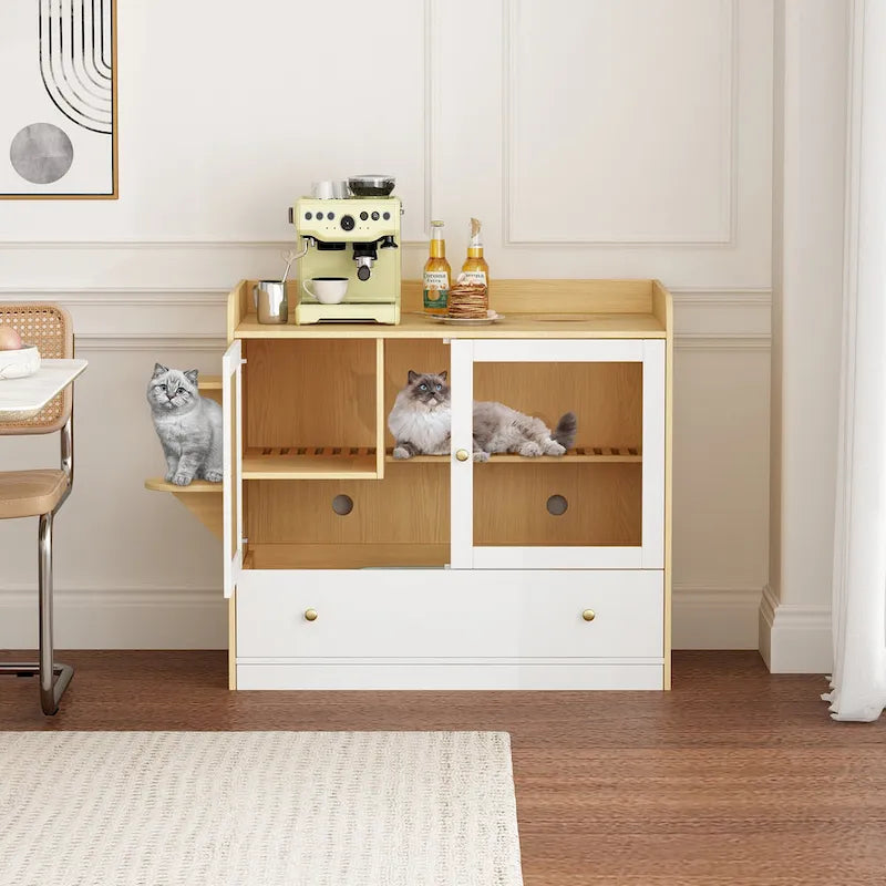 40 Cat-Friendly Litter Box Enclosure with Storage Bookcase Cabinet