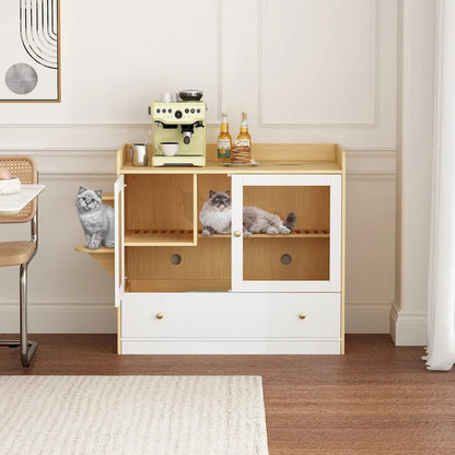 40 Cat-Friendly Litter Box Enclosure with Storage Bookcase Cabinet