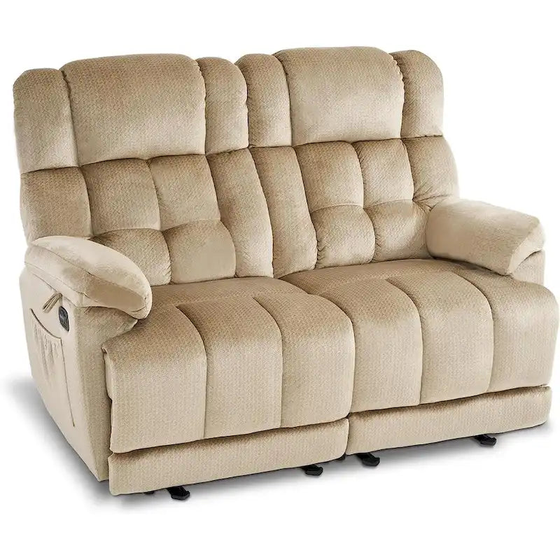MCombo Electric Power Reclining Loveseat Sofa with Heat and Massage, Fabric 6237