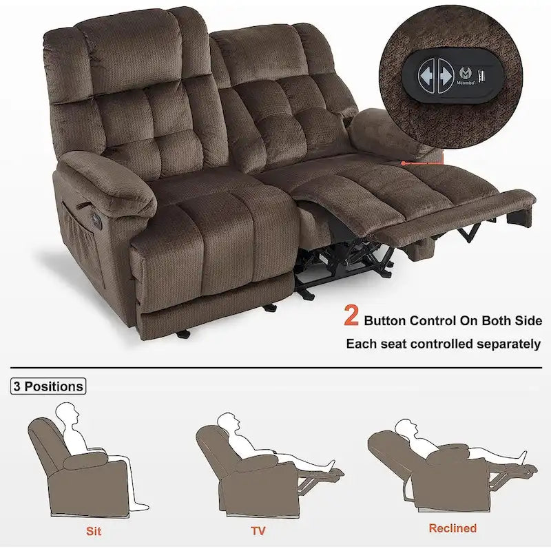 MCombo Electric Power Reclining Loveseat Sofa with Heat and Massage, Fabric 6237