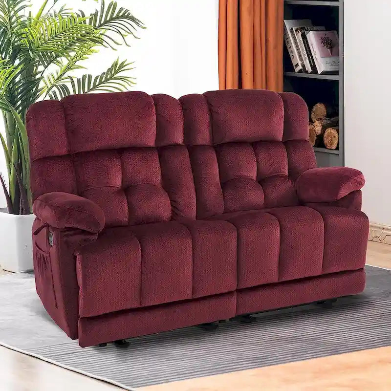 MCombo Electric Power Reclining Loveseat Sofa with Heat and Massage, Fabric 6237