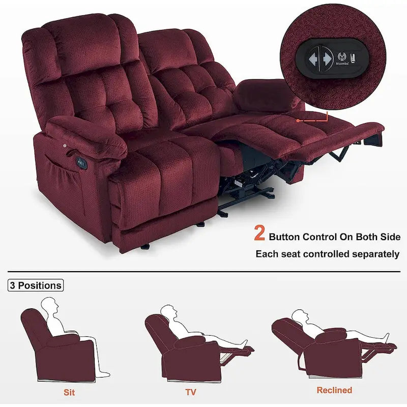 MCombo Electric Power Reclining Loveseat Sofa with Heat and Massage, Fabric 6237