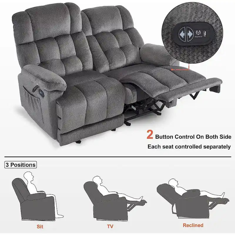 MCombo Electric Power Reclining Loveseat Sofa with Heat and Massage, Fabric 6237