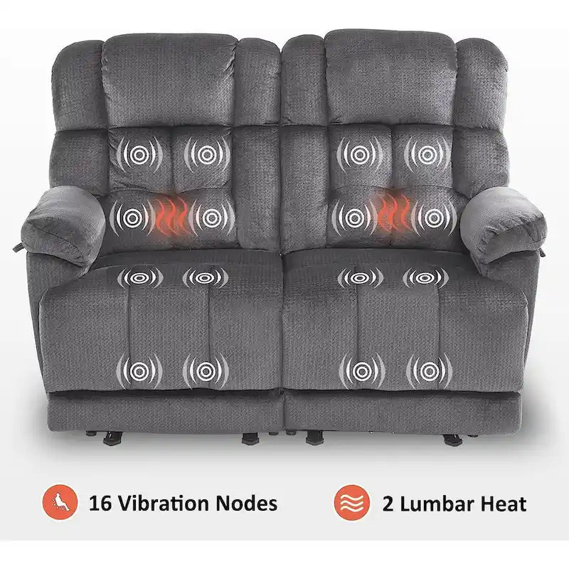MCombo Electric Power Reclining Loveseat Sofa with Heat and Massage, Fabric 6237