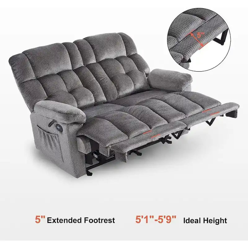 MCombo Electric Power Reclining Loveseat Sofa with Heat and Massage, Fabric 6237