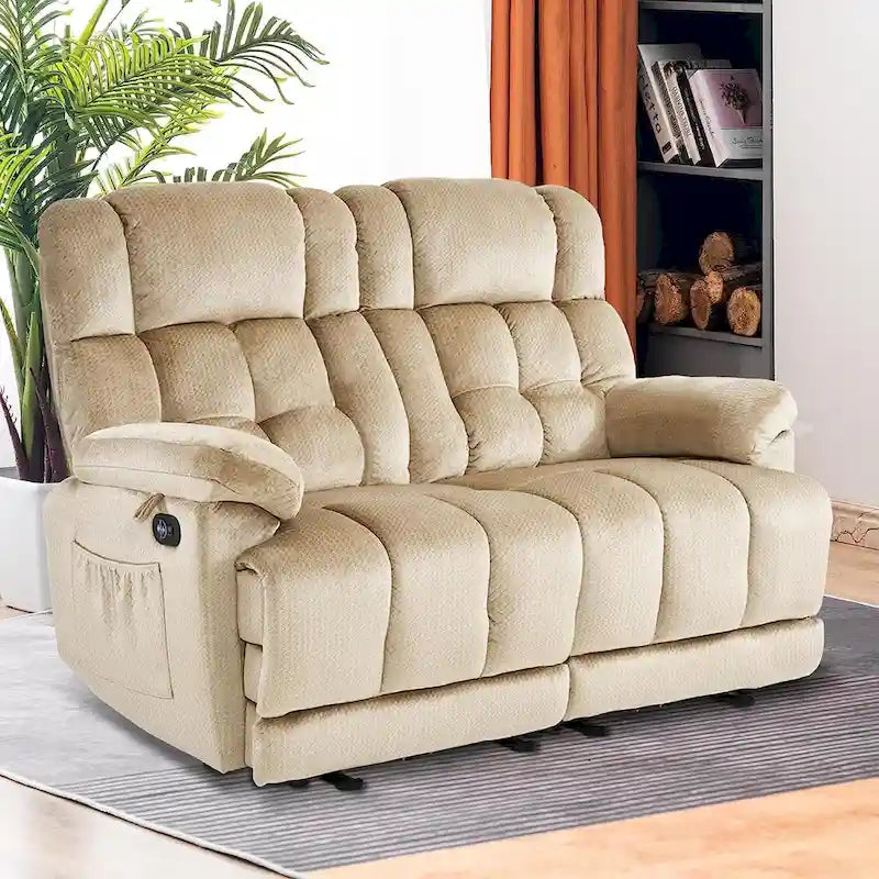 MCombo Electric Power Reclining Loveseat Sofa with Heat and Massage, Fabric 6237