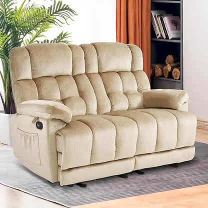 MCombo Electric Power Reclining Loveseat Sofa with Heat and Massage, Fabric 6237